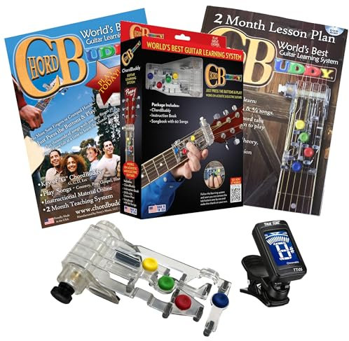 Linkshänder Chord Buddy Gitarren-Lernsystem mit weniger auf Plan, Songbook und True Tune chromatisches Stimmgerät zum Anklippen links