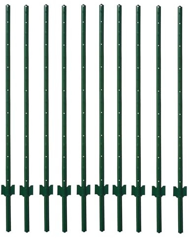 5 Feet Green, Pack of 10 Metal Fence Post, for 48 Inch High Garden Welded Wire Fence U-Channel Steel Garden Post