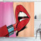 ABAKUHAUS Pop Art Duschvorhang, Halftone Comic Pop Art Girl, Stoffliches Gewebe Badezimmerdekorationsset mit Haken, 175 x 240 cm, Rot Rosa