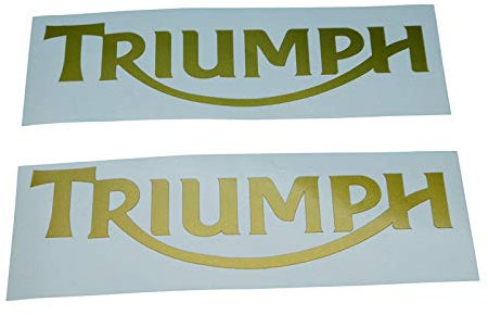 Triumpf Schriftzug Logo Aufkleber in Gold, Ersatzteil Sticker oder als Tank Schriftzug Dekor. Zum Oldtimer Restaurieren von Lack und Verkleidung. Alternativ zum Motorrad Emblem
