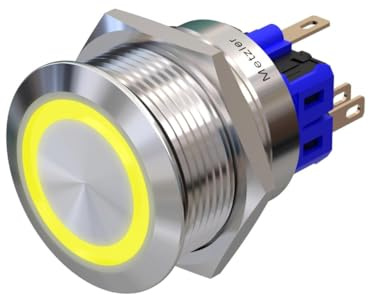 Metzler - Druckschalter 25mm - LED Ringbeleuchtung Gelb - IP67 IK10 - Edelstahl - Flach - Lötkontakte