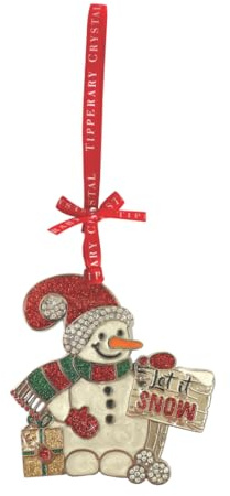 Tipperary Crystal Sparkling Snowman Christmas Decoration – Festive Hanging Ornament with ‘Let It Snow’ Sign