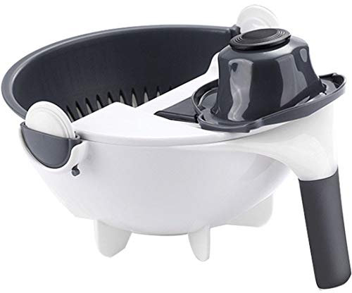 KUANDARGG Seguridad Cortador de Verduras Rotativo Multifuncional Picadora Giratoria de Capacidad Cuenco Escurridor Trituradora Rebanadora de Verduras Multifuncional, White