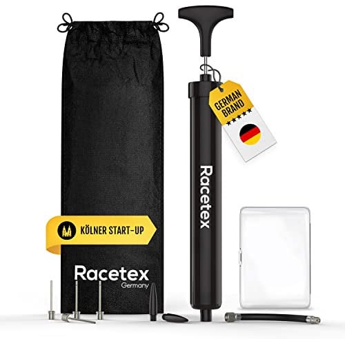 Racetex Ballpumpen Set [inkl. Zubehör] aus wetterfesten PVC-Material - Ballpumpe Fußball mit nützlichen Tragebeutel - Luftpumpe Ball für alle Sportbälle
