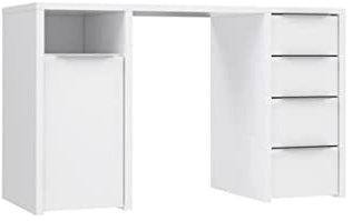 Forte NET 100 Schreibtisch 125, weißer Schreibtisch mit 4 Schubladen und 1 Tür, moderner Computertisch, Home Office, Büro, Holzwerkstoff, Weiß, 125 cm breit x 75 cm hoch x 50 cm tief