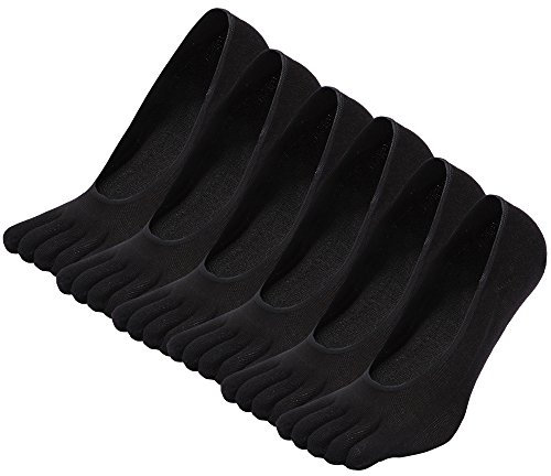 ZAKASA Chaussettes orteils pour femmes chaussettes invisibles dames à coupe basse antidérapantes respirantes pour le printemps été 6 paires noir