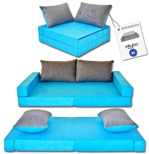 millybo Kindersofa Kindercouch Kindermatratze Minicouch Set + 2 Kissen viele Muster (KKB1)