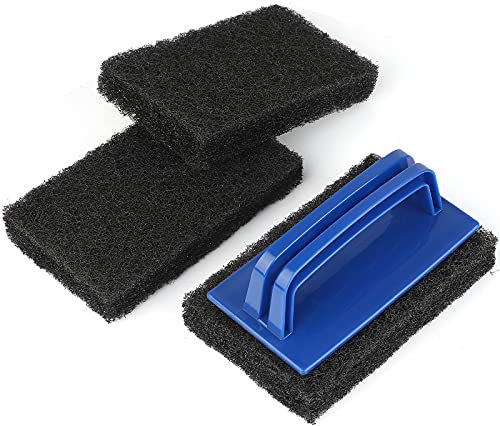 Kit de Limpieza de Plancha de 4 Piezas, con 3 estropajos Resistentes y 1 asa, para planchas Blackstone, Utensilios de Cocina de Hierro Fundido, Horno, Rejilla, Estufa, Piedra de Pizza, etc