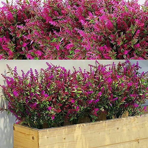 WILLBOND 12 Packungen künstliche Lavendelsträucher für Lavendel, künstliche Pflanzen, UV-beständig, für Blumenarrangements, Tischdekoration, Garten, Haus (Fuchsia)