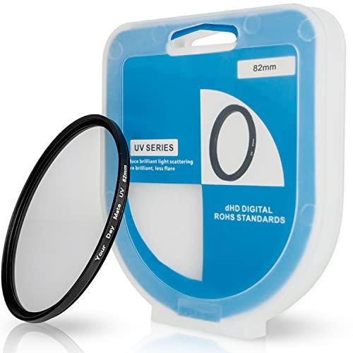 UV Filter mit Filterbox, 1 Pack, Ø 82 mm Sperrfilter, universal kompatibel mit vielen Marken und Modellen, Glasfilter, blockiert ultraviolette Strahlen, Kamera Linsen Schutz, Schutzfilter Cover