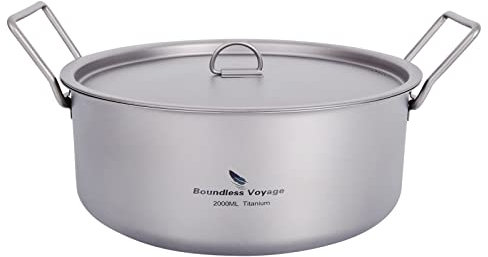 iBasingo 2L Titan Camping Topf Hot Pot Wok Outdoor Kochgeschirr Indoor Suppen Topf Tragbare Holloware mit Deckel & Klappgriff Leichtes Picknick Küche Große Kapazität Suppentopf fur 1-3 Man Ti2054C