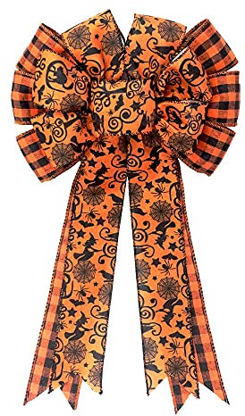 Große Halloween-Schleife für Kranz, rot schwarz Büffel Plaid Schleifen Spinne Hexe Haustür Schleife Halloween Kranz Schleifen Urlaub Baumspitze Schleifen für drinnen und draußen Halloween Dekorationen