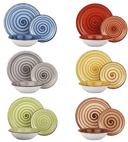 KASANOVA Servizio piatti 6 persone, servizio piatti 18 pezzi, set piatti moderni, piatti ceramica per microonde, lavabili in lavastoviglie (Marigold)