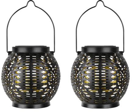2 Pack Solar Garden Light Hanging Solar Lanterns for Outside (Warm White) | Outdoor Hanging Ornaments, IP54 Waterproof, Long Working Time, Auto On/Off, Wireless and Lightweight, Vintage Decoration