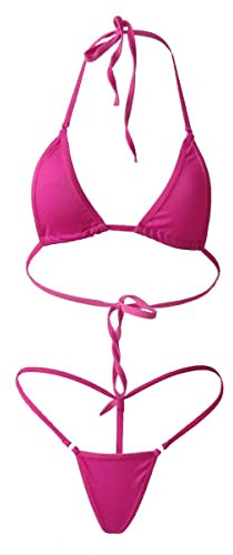 Femme Maillot de Bain Deux Pièces Sexy Brésilien Bikini Slim String Tanga Ensemble Lingerie Swimwear De Plage Micro Mini Bra Triangle String Bikini Femmes 2 Pieces Rose Rouge (1 Set)