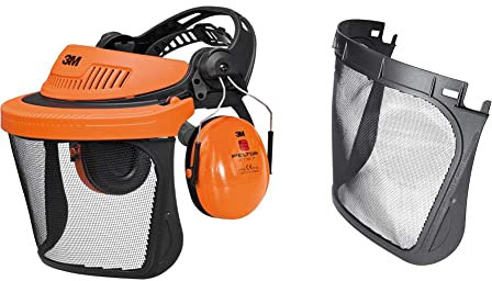 3M PELTOR G5V5CH51 G500 Gesichtsschutz und Gehörschutzkombination, Orange,36 & 5C-1 Netzvisier für Schutzhelm G22 G3000 und Multisystem G500, Edelstahl
