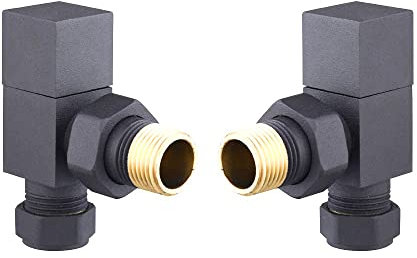 WarmeHaus Square Angled Towel Rail/Radiator Valves Anthracite