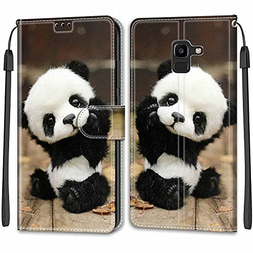 Feyten Coque pour Samsung Galaxy J6 2018, Etui Samsung J6 2018, Housse de Galaxy J6 2018 en Cuir PU, Étui Housse en Cuir de Protection avec [Magnétique] Flip Portefeuille Antichoc Case(Panda)