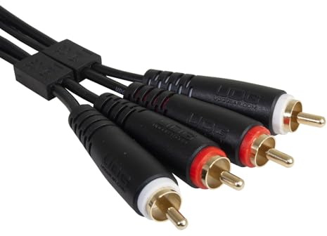 UDG Ultimate Audio Cable 2x RCA-RCA Straight 3m, Black (U97003BL) | Pro DJ RCA cable set; dual gold-plated RCA connectors, silent shielding and cable tie included