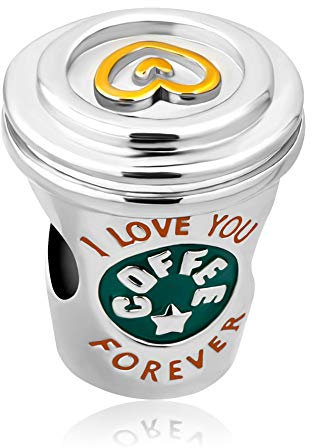 ZakiaHo Heart Coffee Cup Charms for Bracelets I Love You Forever Charm Beads Compatible with Pandora Bracelets