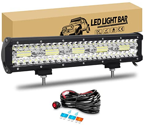 RIGIDON 38cm 300W Barre de led 4x4 avec 12V Faisceau de câblage kit, longue portée barre lumineuse led pour Offroad Véhicules Voiture camions SUV ATV, 6000K feu antibrouillard