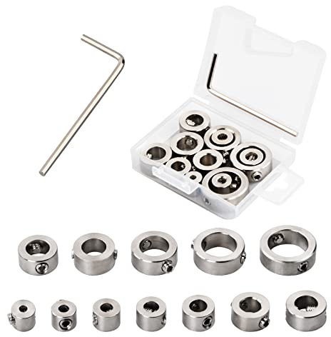 12 Pcs Drill Stop Bit Limit Ring, 3-16 mm Drill Bit Depth Stop Collars with Hex Wrench, Stainless Steel Silver Spacing Ring Positioner Locator, Adjustable Drill Positioner for Woodworking