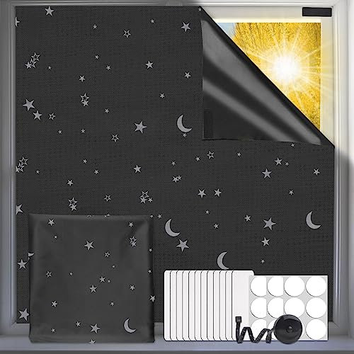 Portable Blackout Blinds 300 * 145cm, 100% Blackout Temporary Curtain, Easy to Stick On Blackout Curtains for Bedroom, Nursery, Loft