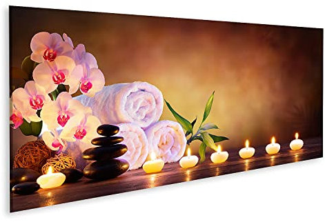 islandburner Prime Bild auf Leinwand Spa Konzept Massage Steine Handtücher Kerzen Wellness Beauty Salon Kosmetik Studio Leinwandbild Wandbi