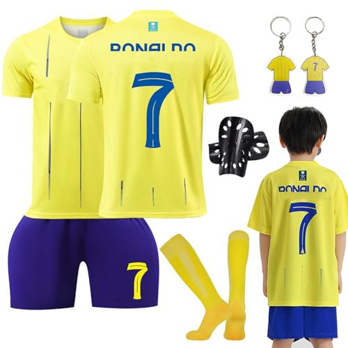Ronronner - Conjunto de fútbol de jersey para niños con camiseta, pantalones cortos y calcetines, camiseta amarilla de manga corta con el n.º 7, para adultos y niños, 60 cm