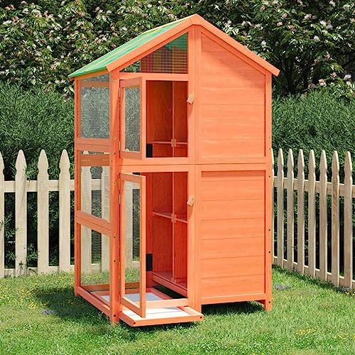 Homgoday Voliere Vogelvoliere Vogelkäfige Vogelvoliere Außen Aufzuchtkäfig Außenvoliere Vogelhaus Voliere mit Wasserfestes Dach Braun 97x81x152 cm Massivholz Kiefer