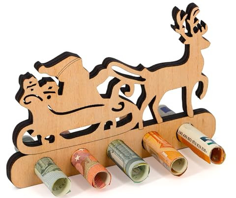 Giftota - Originelle Weihnachten Geldgeschenk Holz - Kreative Weihnachten Geschenk - Weihnachtsbaum Deko - Geldverpackung Weihnachten Frauen & Männer