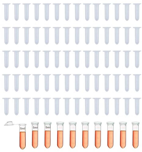 HUAZIZ 80 Pièces Micro Centrifugeuse Tubes, 5ml Clear Micro Plastic Tube, Tube à Essai Gradué Labo, Rond Micro Centrifugeuse Tubes