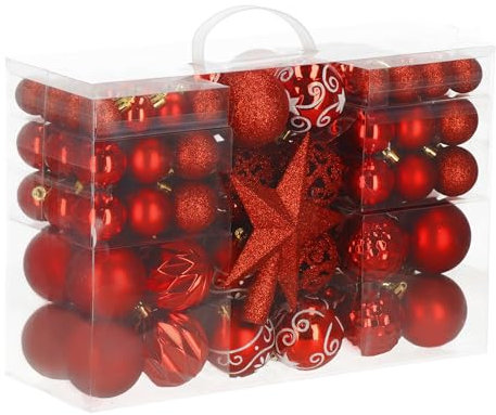 SPRINGOS Weihnachtsbaumkugeln Kunststoffkugeln 101-teiliger Set inkl. Sternspitze