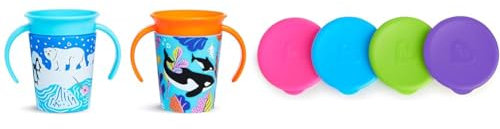 Munchkin Miracle 360°-Trinkbecher für Babys und Kleinkinder & Miracle 360ᵒ Becherdeckel, 4er-Pack, mehrfarbig
