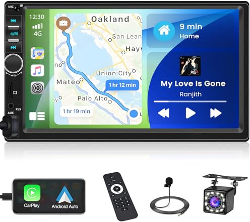 Inefala Radio Pantalla Coche 2 DIN 7 Pulgadas con Apple Carplay y Android Auto, Pantalla Carplay Coche con Bluetooth, Mirror Link, Soporta FM, USB, AUX, TF, Control Remoto, Cámara Trasera