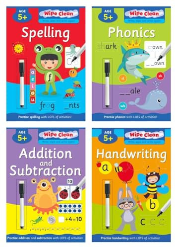 Anila's Wipe-Clean Set of 4 Books: Spelling, Phonics, Handwriting & Addition and Subtraction. Ideal for Children Aged 5-7 Years, Preschool and School.