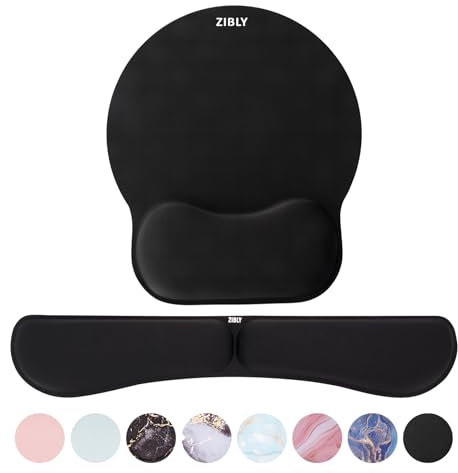 ZIBLY Keyboard wrist rest and Mouse mat wrist support, Comfortable Memory Foam Mouse pad wrist support cushion with Anti-Slip Grip for Office Computer Laptop Working Gaming (Black Combo)