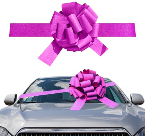 HDGSAFD 1 fiocco con nastro da 6 m, enorme fiocco per auto, nastro regalo, nastro per auto, grande decorazione a farfalla, fiore auto di nozze, enorme decorazione (rosso rosa, 40 cm)