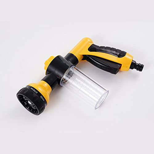 Garden Hose Foam Sprayer, High Pressure Water Hose Nozzle with Soap Dispenser Bottle, Dog Hose Shower Outdoor, Pressure Hose Nozzle for Car Washing Pets Shower Plants Watering(yellow)