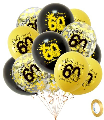 Gold Schwarz Luftballons 60. Geburtstag Deko,15 Stück Happy Birthday Luftballons Schwarz Gold Deko,60. Konfetti Zahlenballon,60. Geburtstag Deko Set für Männer Frauen 60 Geburtstag Party Dekoration