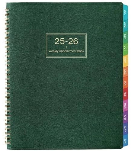 Artfan Terminkalender 2025-2026 - Tagesplaner Juli 2025 - Juni 2026, 22,9 x 27,9 cm, Wochen-Terminkalender, Ledereinband, Dunkelgrün