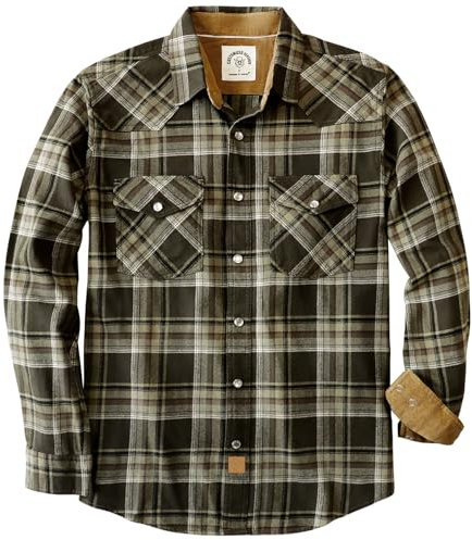 Dubinik® Chemise Flanelle Homme Chemise Western Cowboy Manches Longues Carreaux Vintage Bouton Pression Casual Double Poche