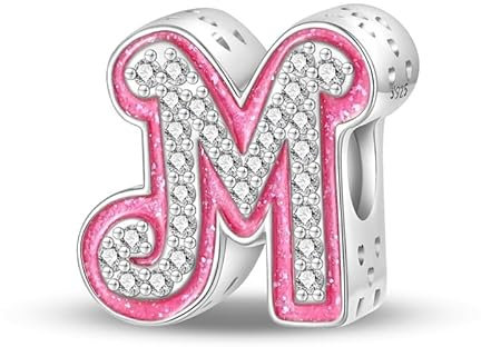 LIGHTDOG 925 Sterling Silber Beads Pink Stoned A Z Charms Buchstabe für Armband Europäisches Damen Pandora Armbands Princess Doll Style 26 Letters Perlen Ciondolo Letter
