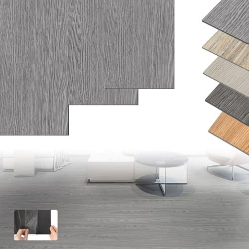 XINZI PVC Bodenbelag Vinylboden Selbstklebend, 18 Vinyl Fliesen Klebefliesen Boden, 2,51m² Holz-Effekt Klebefliesen, Verschleißfest Wasserfest für Küche Wohnzimmer Balkon (Eiche Grau)