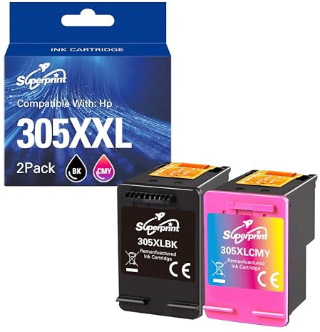 Superprint 305 XL Patronen Ersatz für HP 305 305XL Druckerpatrone für DeskJet 2710 2720 4120e 4130e DeskJet Plus 4120 Envy 6010 6020 6030 Envy Pro 6420 6430 (Schwarz, Farbe)