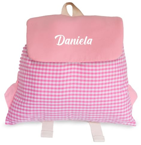 Transparent Gift Mochila Infantil Personalizada con Nombre Cuadros Rosas para Niñas. Mochila de Cuerdas Guardería. Bolsa de Tela para Colegio y Excursión. Mochilas Infantiles para la Vuelta al Cole