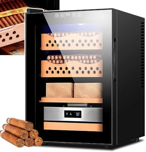 Humidor Cigar Cabinet, 50L Electric Cigar Humidor Cooler with Cedar Wood Lining, 4 Layer Drawers, Temperature 11-18°C, Can Accommodate 200-300 pieces, Gift for Men