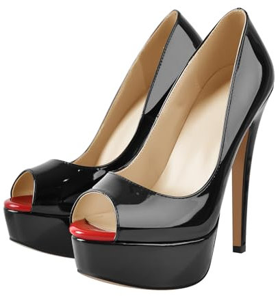 blingqueen Peep Toe Slingback Pumps Sandals Platform Heels Slip On Stiletto High Heels Sexy 6.3 Inch Heel for Women Open Toe Heel Open Toe Backless Pole Dancing Shoes Black Pumps Size 5