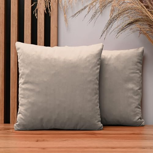 MG Design 2er Set Kissenbezüge 35 x 35 cm in Beige – mit Reißverschluss, samtig-weich mit dezentem Schimmer, pflegeleicht & langlebig