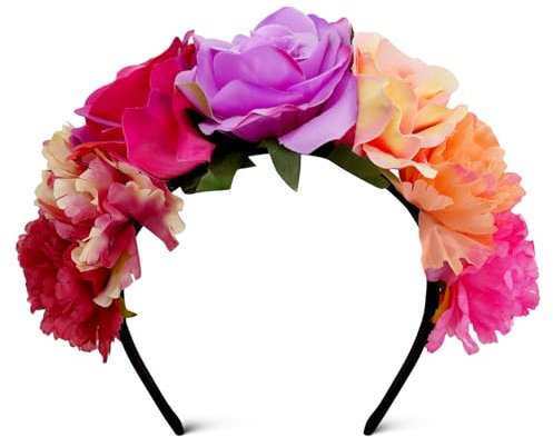 Blumen Haarreif,Rosa Rosen Haarband,Blumen Braut Stirnband,Braut Kopfschmuck Blumenkrone,Mexikanische Rosenkrone Haarschmuck für Karneval und Fasching,Festival Hochzeit Parteien